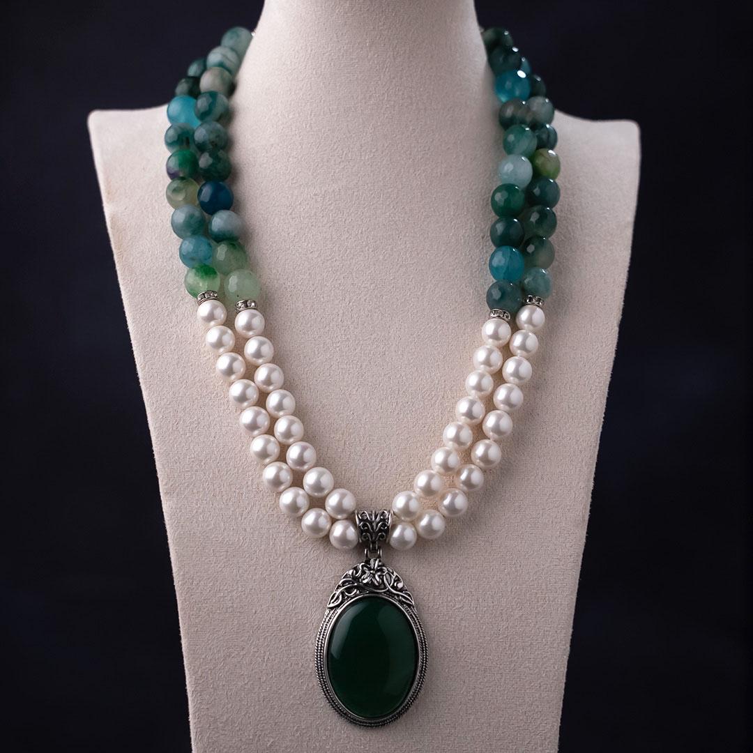 Double Layer Sea Green Necklace – Shajgoj