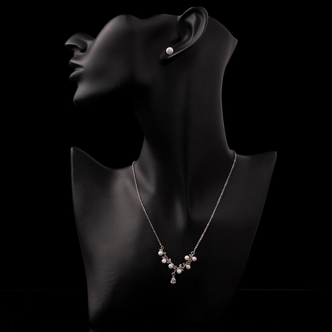 Diamond Cut Necklace with Pearl and Earring – Shajgoj
