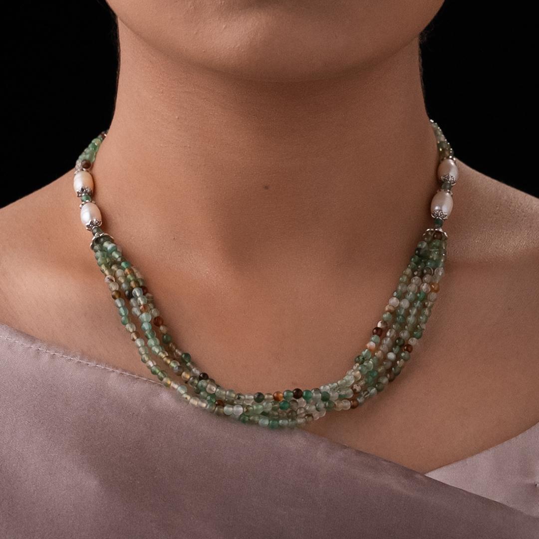 Exclusive Pearl and Green Stone Necklace – Shajgoj