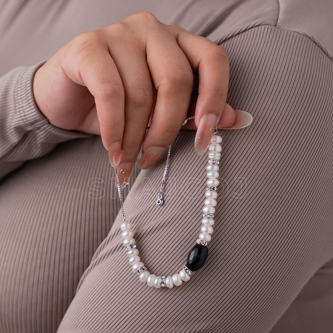 Black Gemstone Pearl Bracelet – Shajgoj