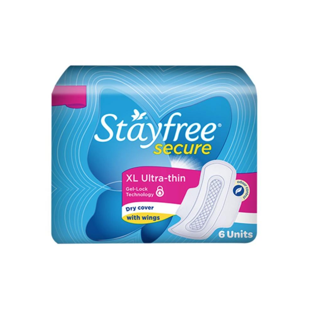Stayfree Secure Dry Cover XL Ultra-thin Sanitary Napkins, with Wings 6 pads