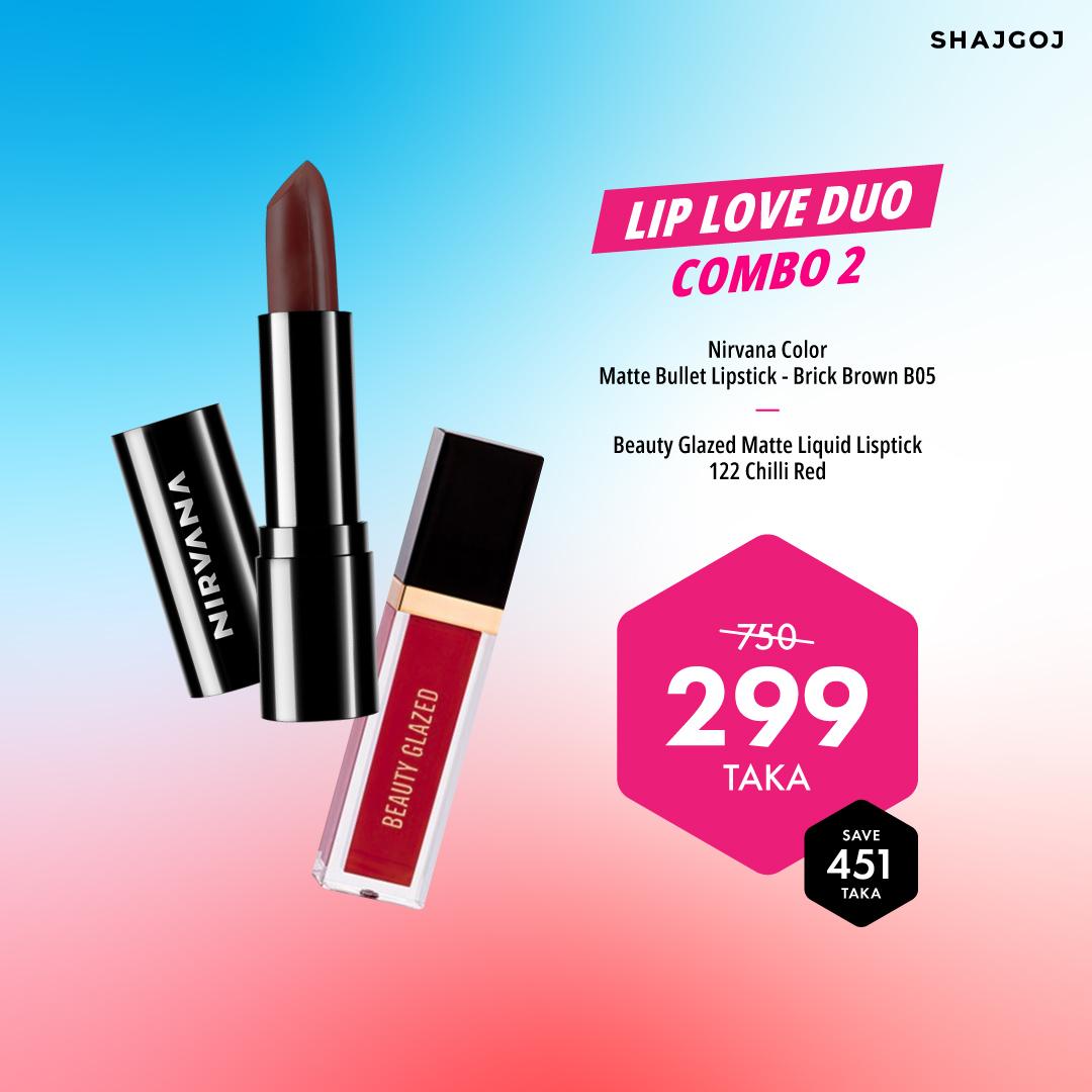 Lip Love Duo Combo 02 (Nirvana Lipstick - Brick Brown B05 + Beauty Glazed Liquid Lipstick 122 Chilli Red)