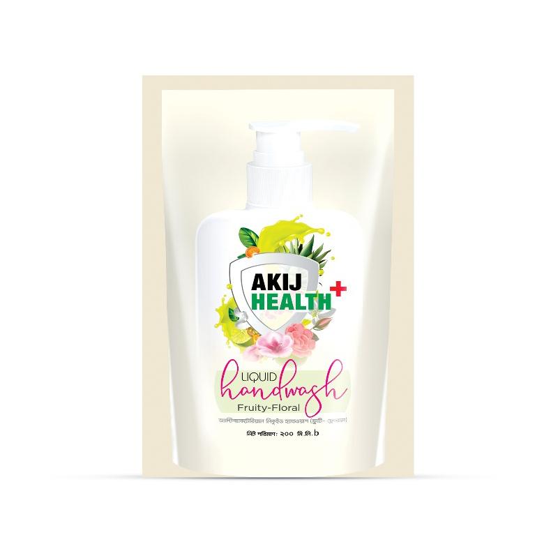 Akij Health + Handwash Fruity Floral 170 ml Refill Pouch – 170 gm