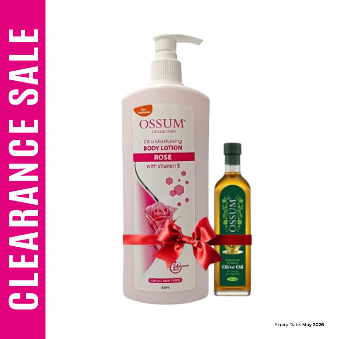 Buy 1 OSSUM Lotion Rose 400ml Get 1 OSSUM Perfumed Olive Oil 100ml Free