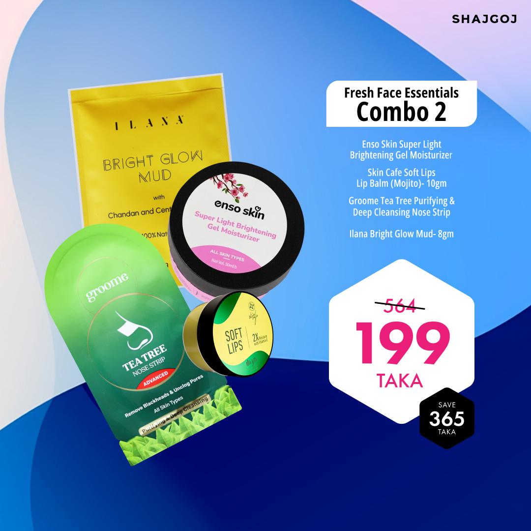 Fresh Face Essentials 02 (Enso Skin Brightening Gel Moisturizer + Skin Cafe Lip Balm-Mojito + Groome Nose Strip + Ilana Bright Glow Mud)