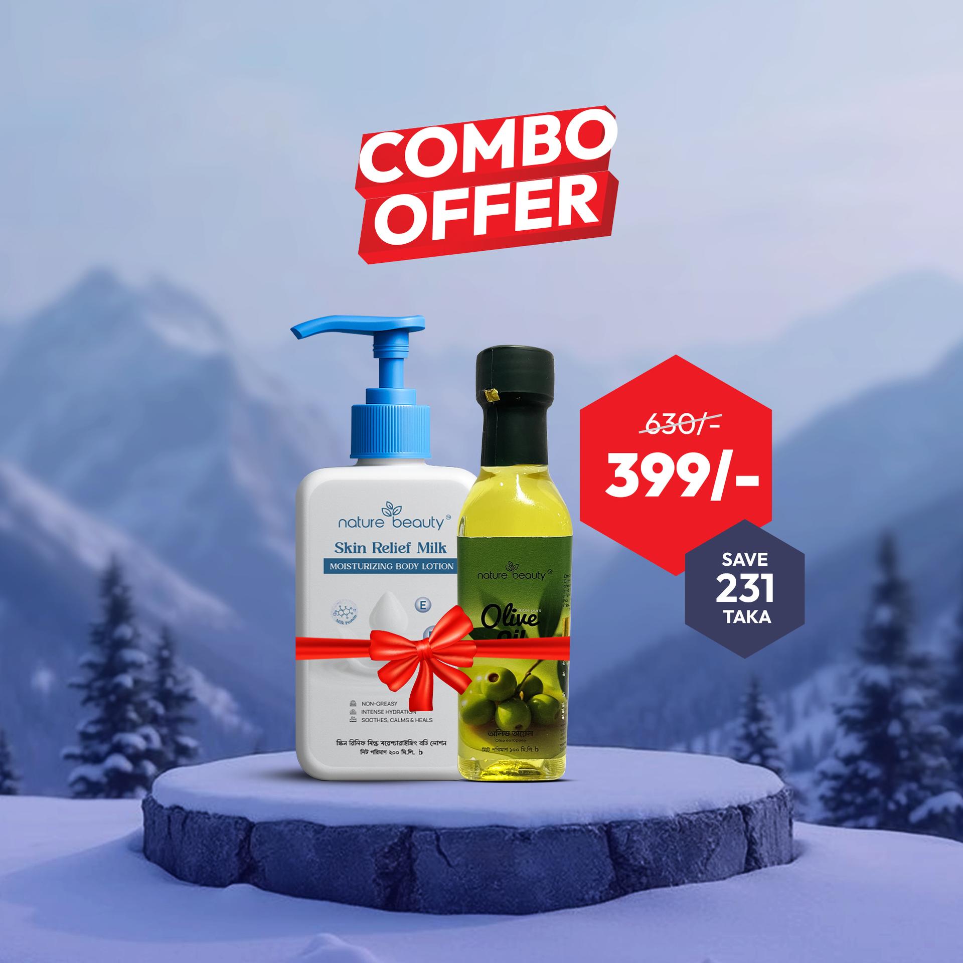 Nature Beauty Combo 5 (Milk Body Lotion 200ml,Olive Oil - Glass 100ml)