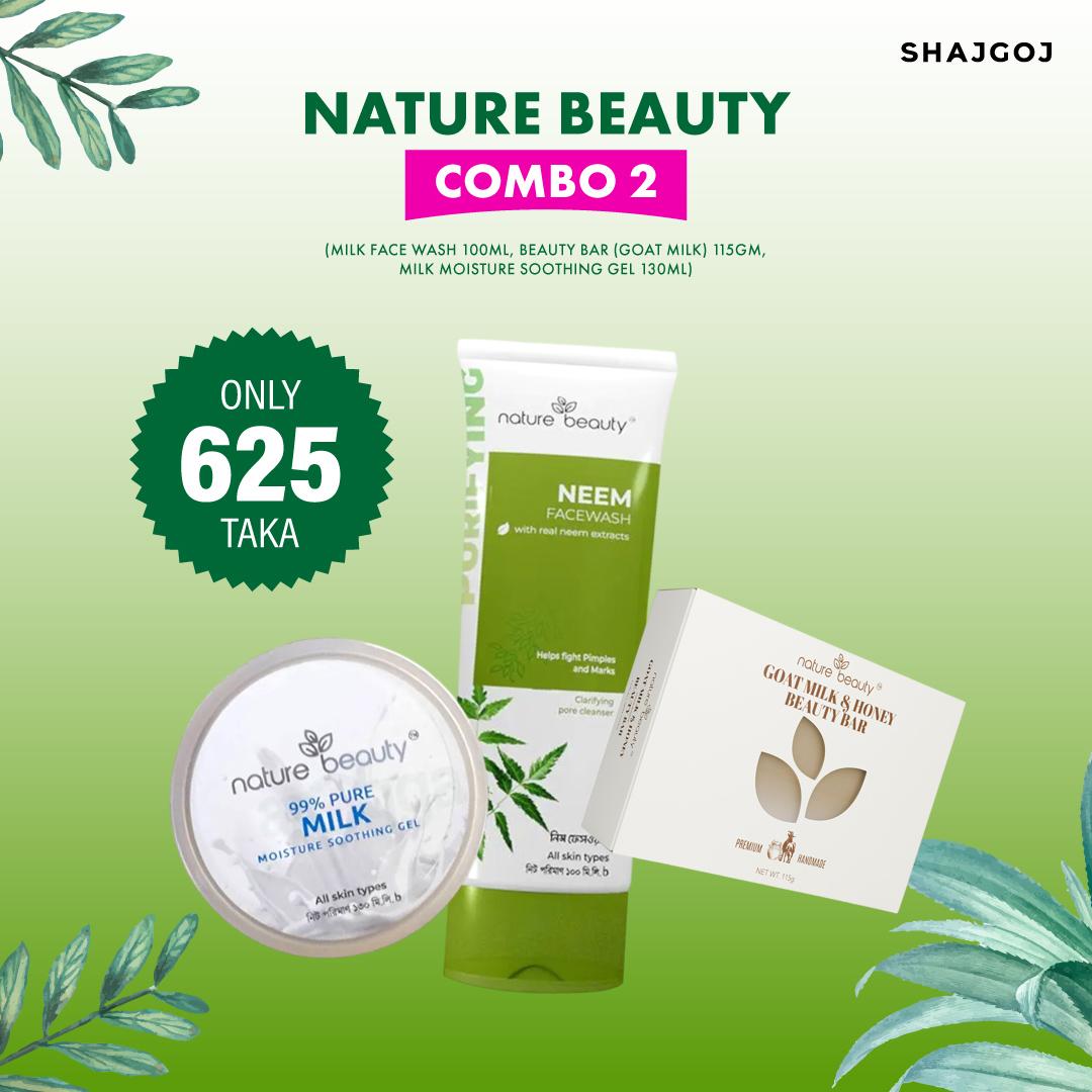 Nature Beauty Combo 2(Milk Face Wash 100ml,Beauty Bar (Goat Milk) 115gm,Milk Moisture Soothing Gel 130ml)