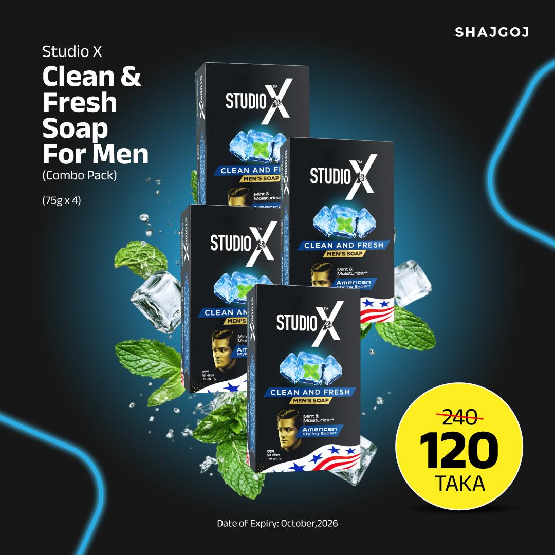 Studio X Clean & Fresh Soap For Men Combo Pack (75gm x 4)