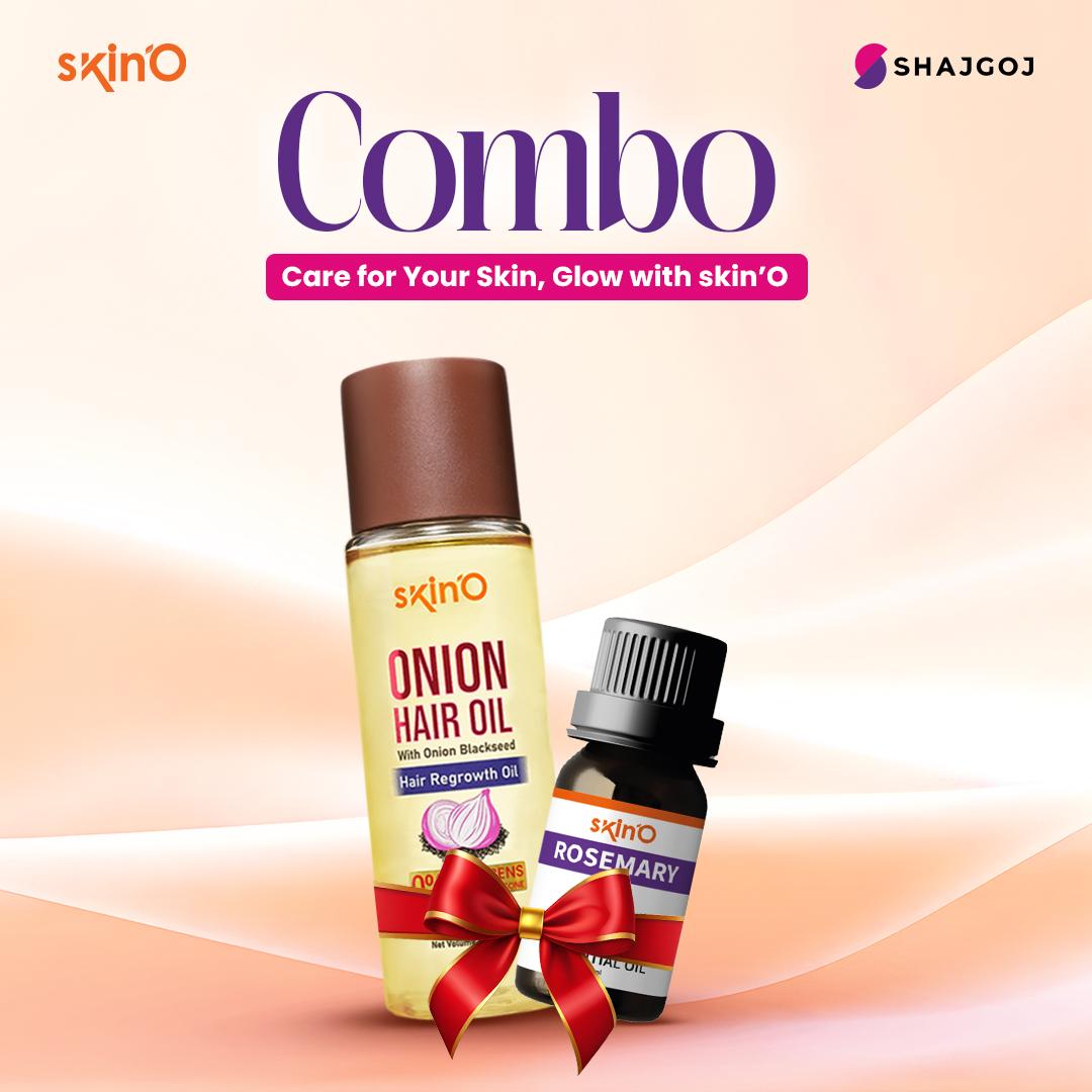 Skin'O Onion Hair Oil With Onion Blackseed Hair Regrowth Oil & skin'O Rosemary Essential Oil Combo Offer