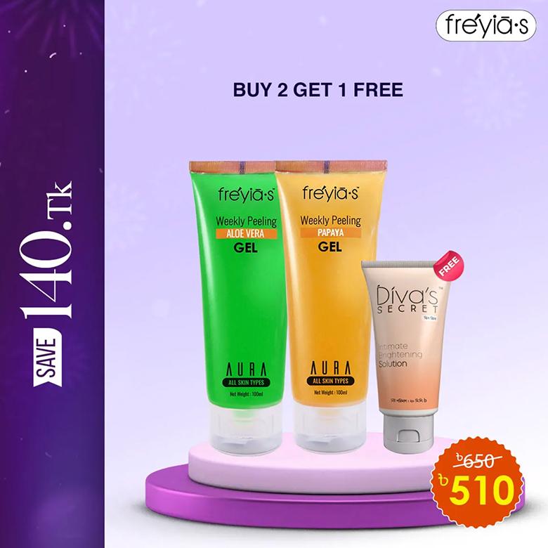 Buy 1 Freyia's Papaya Peeling Gel & 1 Freyia's Aloevera Peeling Gel and get 1 Divas Intimate Brightening Solution 20 ml Free – Freyias