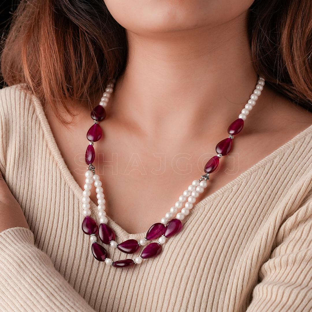 Plum Pearl Tier Necklace – Shajgoj
