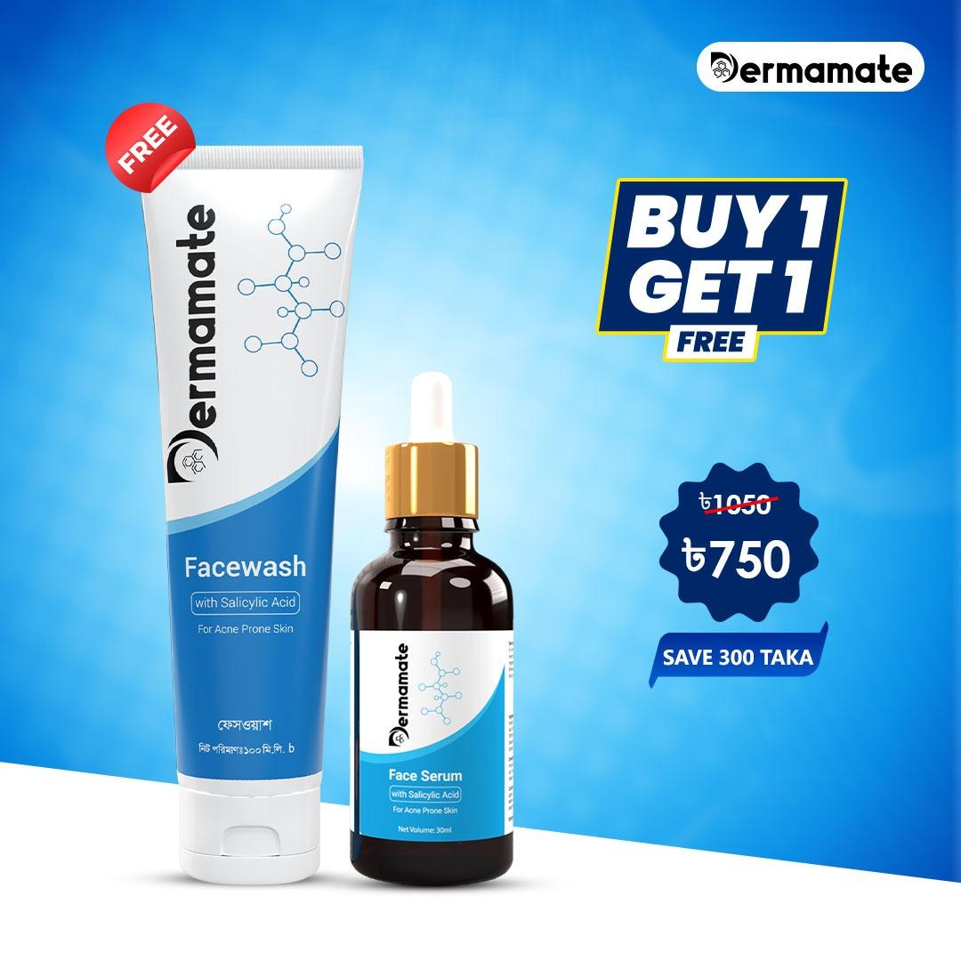 Buy 1 Dermamate Face Serum with Salicylic Acid 30ml & Get 1 Dermamate Acne Face Wash 100ml Free