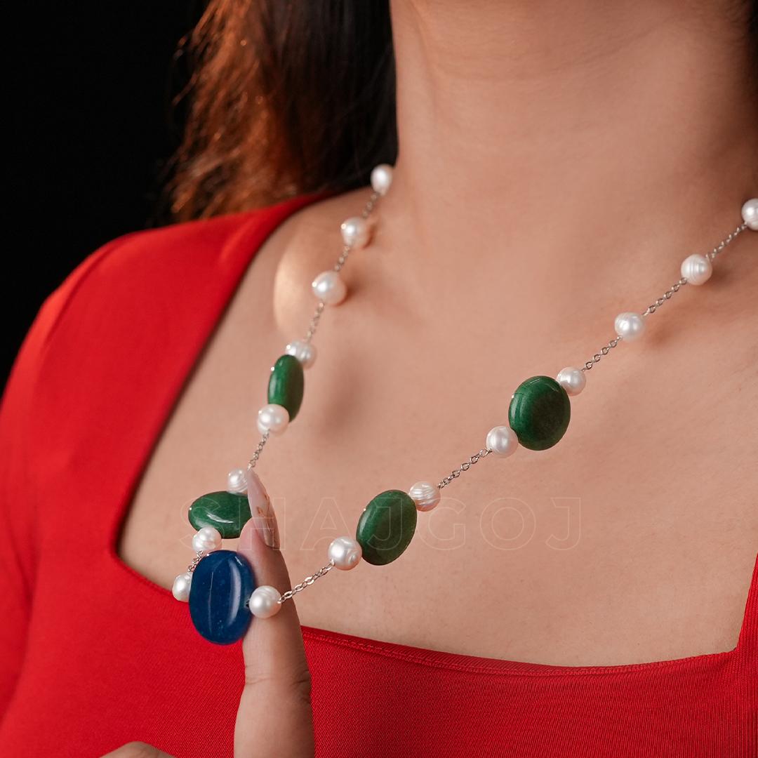 Silver Long Chain Pearl Necklace – Shajgoj