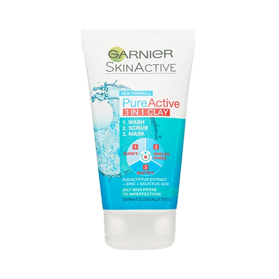 Garnier PureActive 3 in 1 Clay Mask Scrub Wash Oily Skin-0