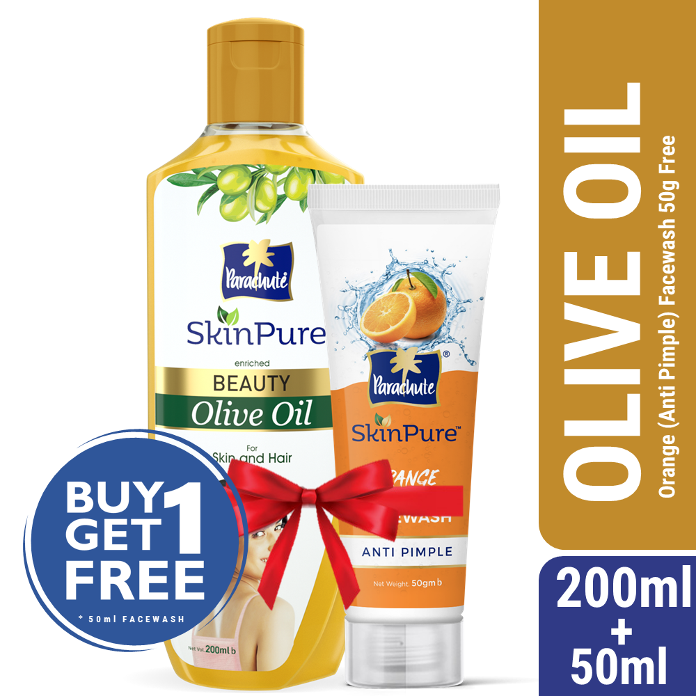 Parachute Skinpure Beauty Olive Oil 200Ml (Free Orange Facewash – Anti Pimple – 50Gm)