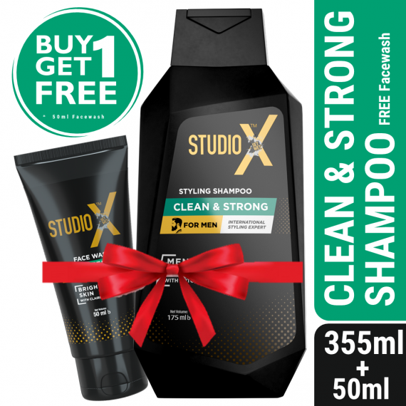 Studio X Clean _ Strong Shampoo for Men 355ml (50ml Facewash Free)