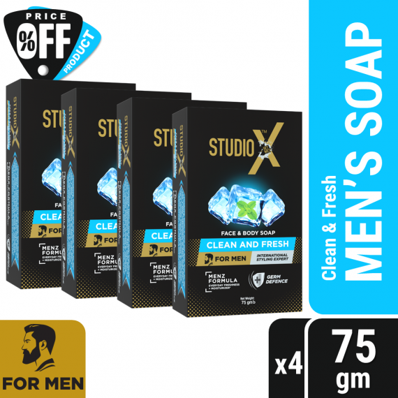 Studio X Clean _ Fresh Soap For Men Combo Pack (75gm x 4)