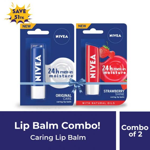 Nivea Original Care 4.8g & Fruity Shine Strawberry Lip Care Balm 4.8g Combo Of (1)