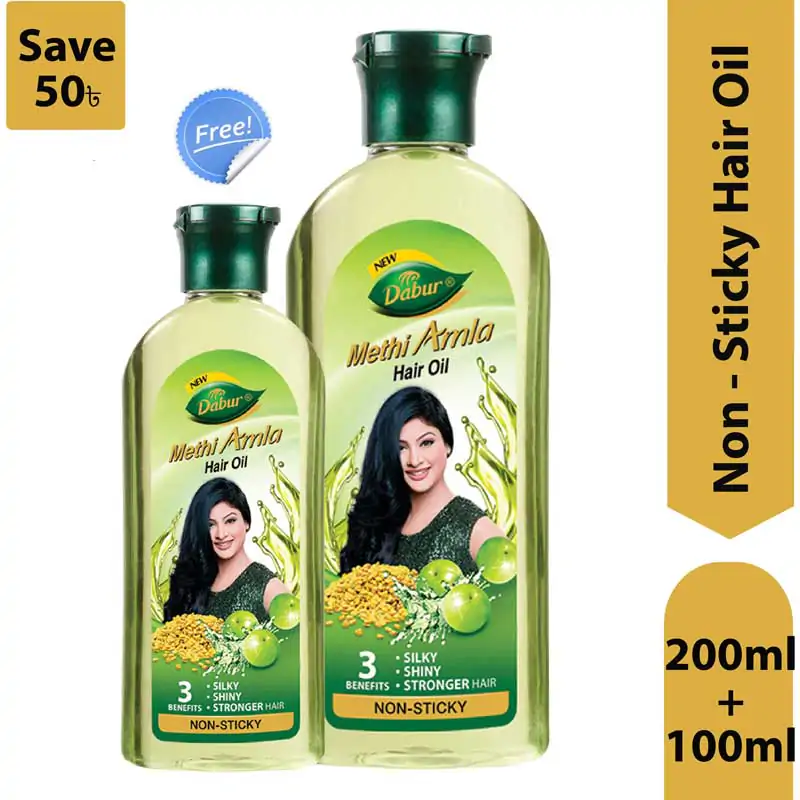 Dabur Methi Amla Non-Sticky Hair Oil – 200ml (Get Methi Amla Hair Oil 100ml  Free) – Shajgoj