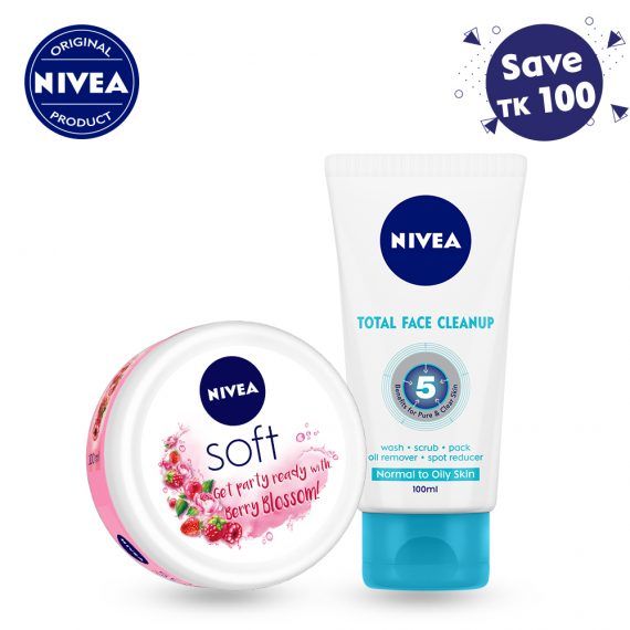 NIVEA Moisturizing Cream Berry Blossom 100ml & Nivea Face Wash Total Face Cleanup 114g Combo Offer (1)