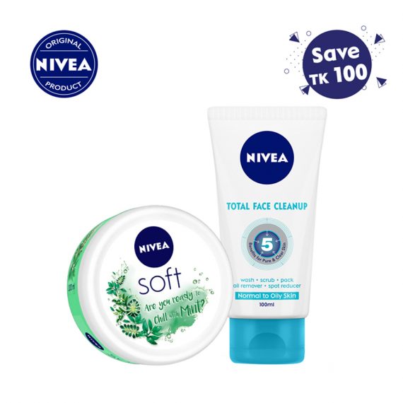 NIVEA Soft Skin Moisturizing Cream Chilled Mint 100ml & Nivea Face Wash Total Face Cleanup 114g Combo Offer (1)