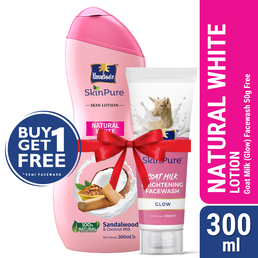 Buy One Parachute Skinpure Skin Lotion Natural White 300Ml Get One Goat Milk Facewash – Glow – 50Gm Free