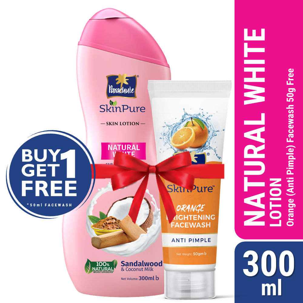 Buy One Parachute Skinpure Skin Lotion Natural White 300Ml Get One Orange Facewash – Anti Pimple – 50Gm Free