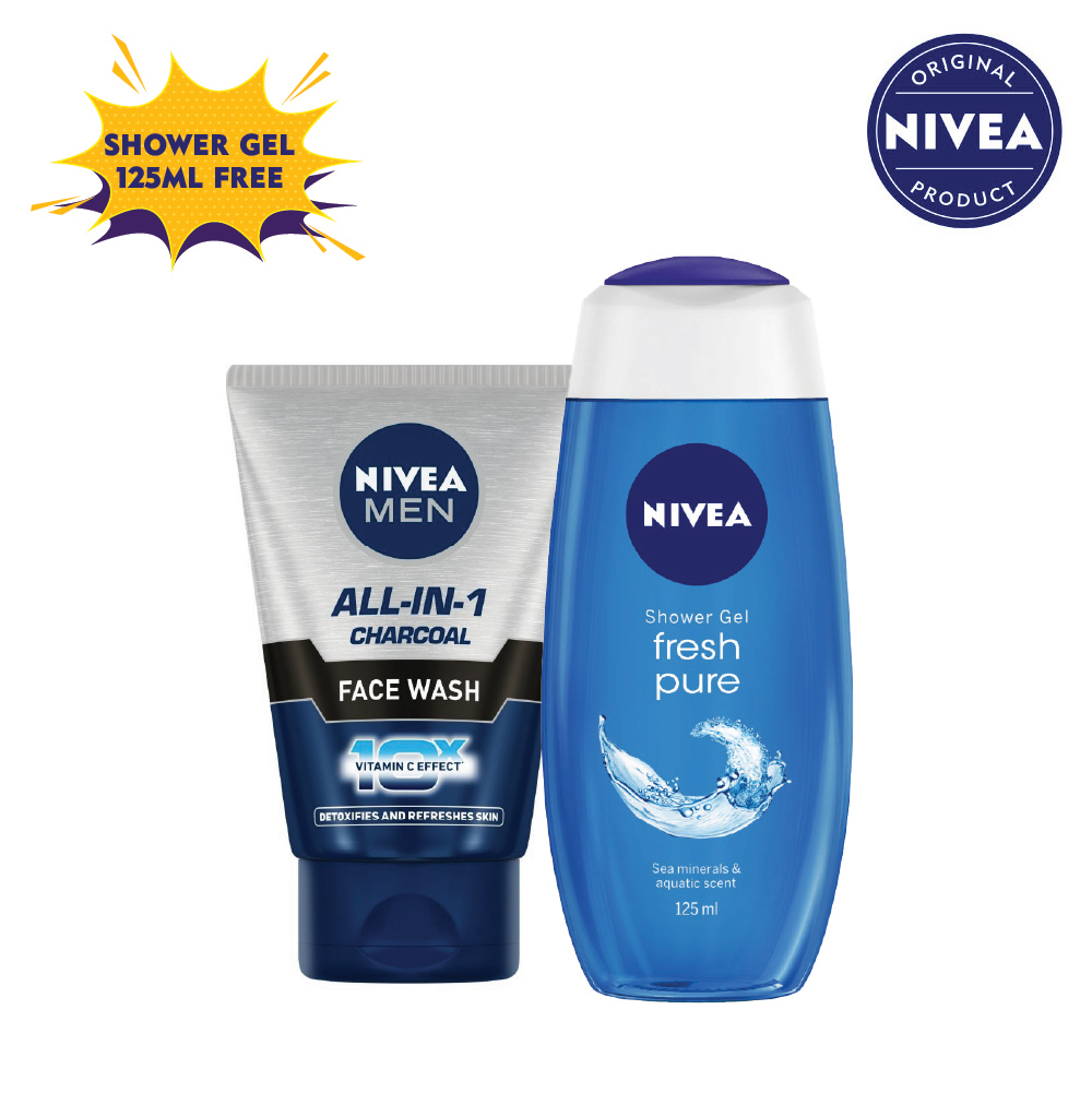 Buy Nivea Men All In 1 Charcoal Face Wash 100g Get Nivea Shower Gel Fresh Pure 125ml