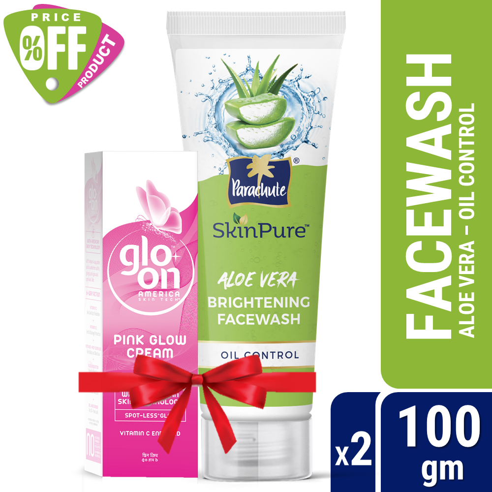 Parachute SkinPure Aloe Vera Brightening Facewash (Oil Control) 100gm   GLO-ON Pink Glow Cream 50gm Combo – Shajgoj