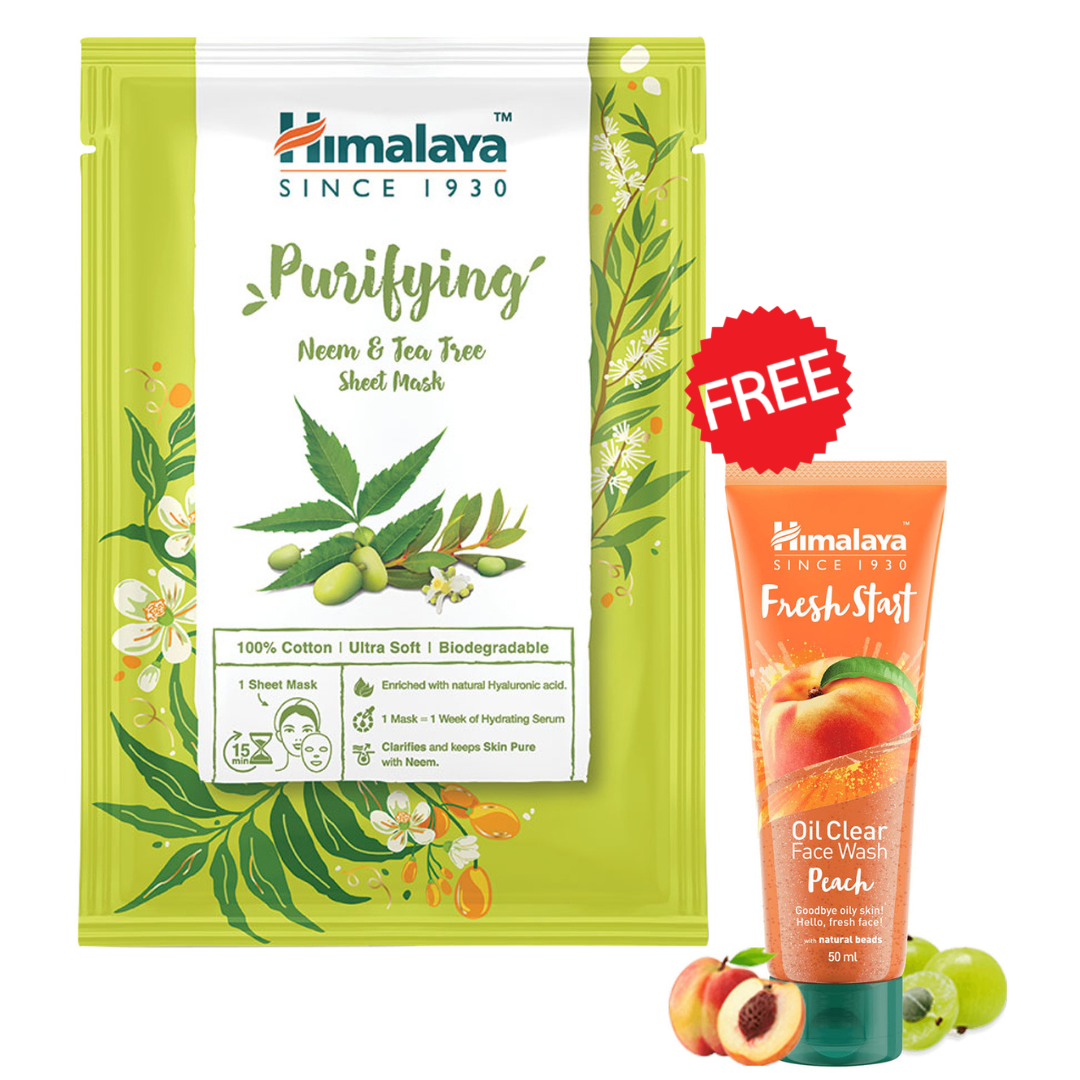 Buy 1 Himalaya Purifying Neem & Tea Tree Sheet Mask & Get 1 Himalaya Fresh Start Oil Clear Face Wash Peach 50.0 ml Free