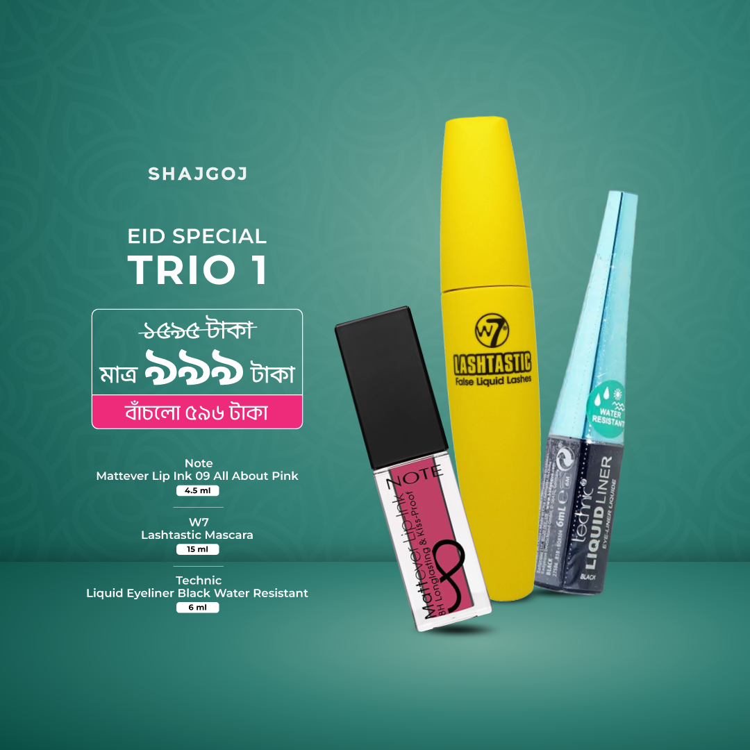 Eid Special Trio 1 (Note Mattever Lip Ink-All About Pink+W7 Lashtastic Mascara+Technic Liquid Eyeliner Black)